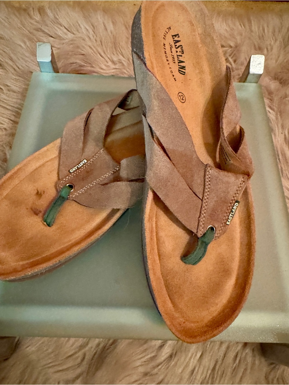 Eastland’s Men’s Tan Suede Thong Sandals